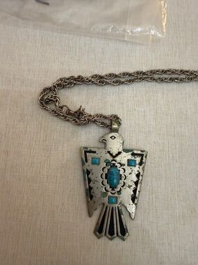 Nickel Silver Thunderbird Pendant Turquoise Bell Trading Post Southwest Indian